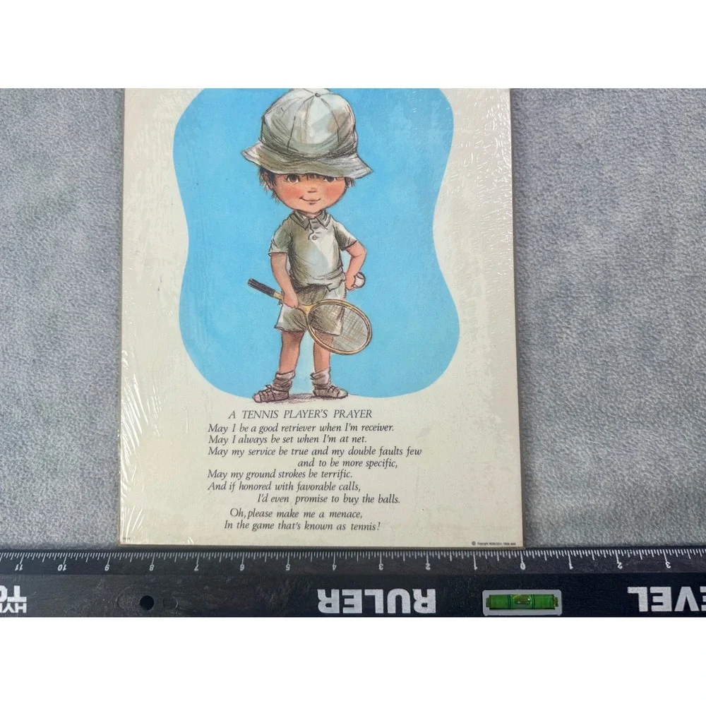 Vintage Fran Mar 1970s A Tennis Players Prayer Wood Plaque Wall Art Retro Sports